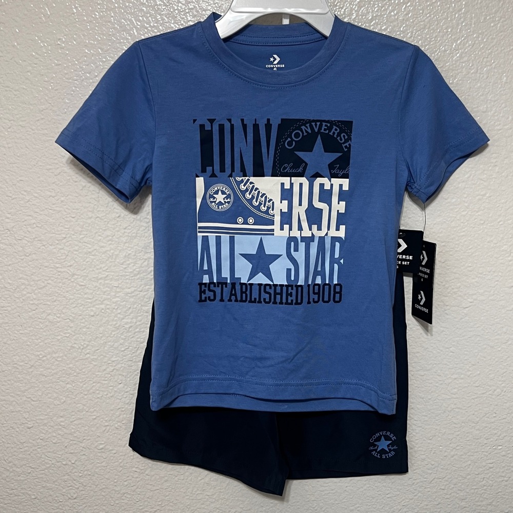 Converse Boys 2-Piece‎ Set T-Shirt & Shorts Outfit Blue Navy Size 6 MSRP $32